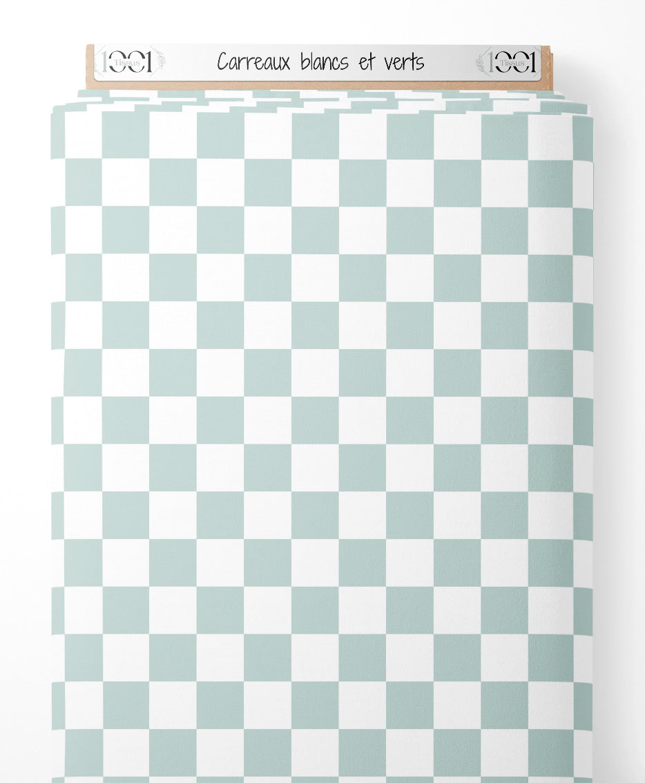Tissu - Carreaux blancs et verts
