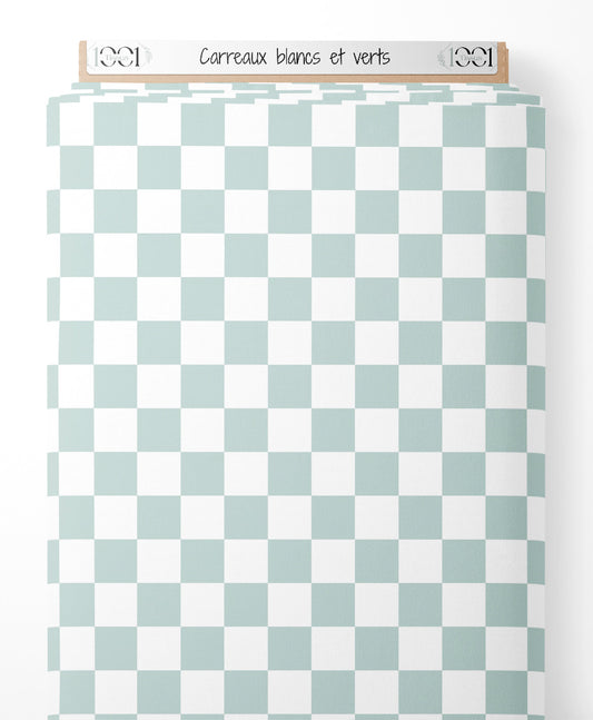 Tissu - Carreaux blancs et verts