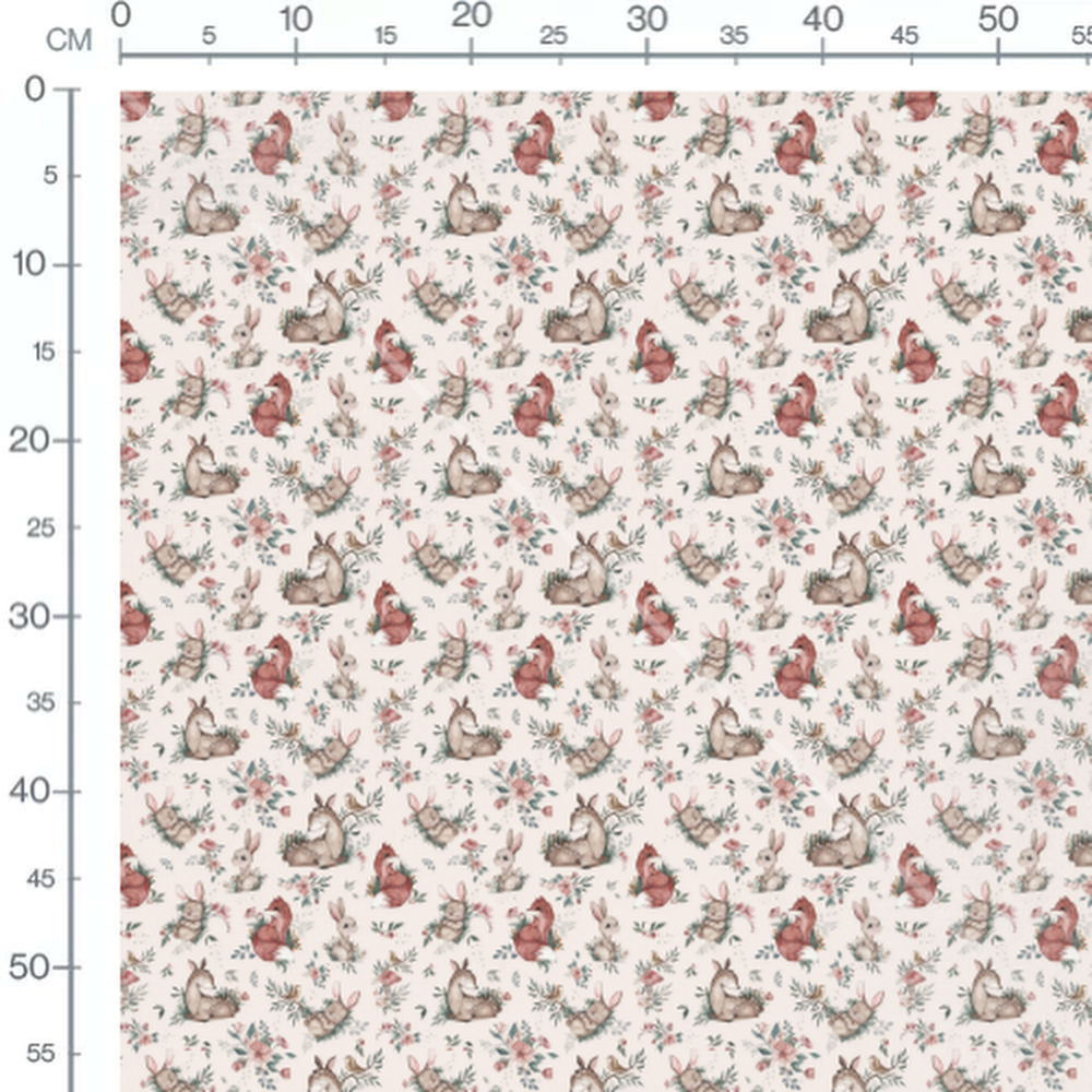 Tissu - Lapins et renards en fleurs