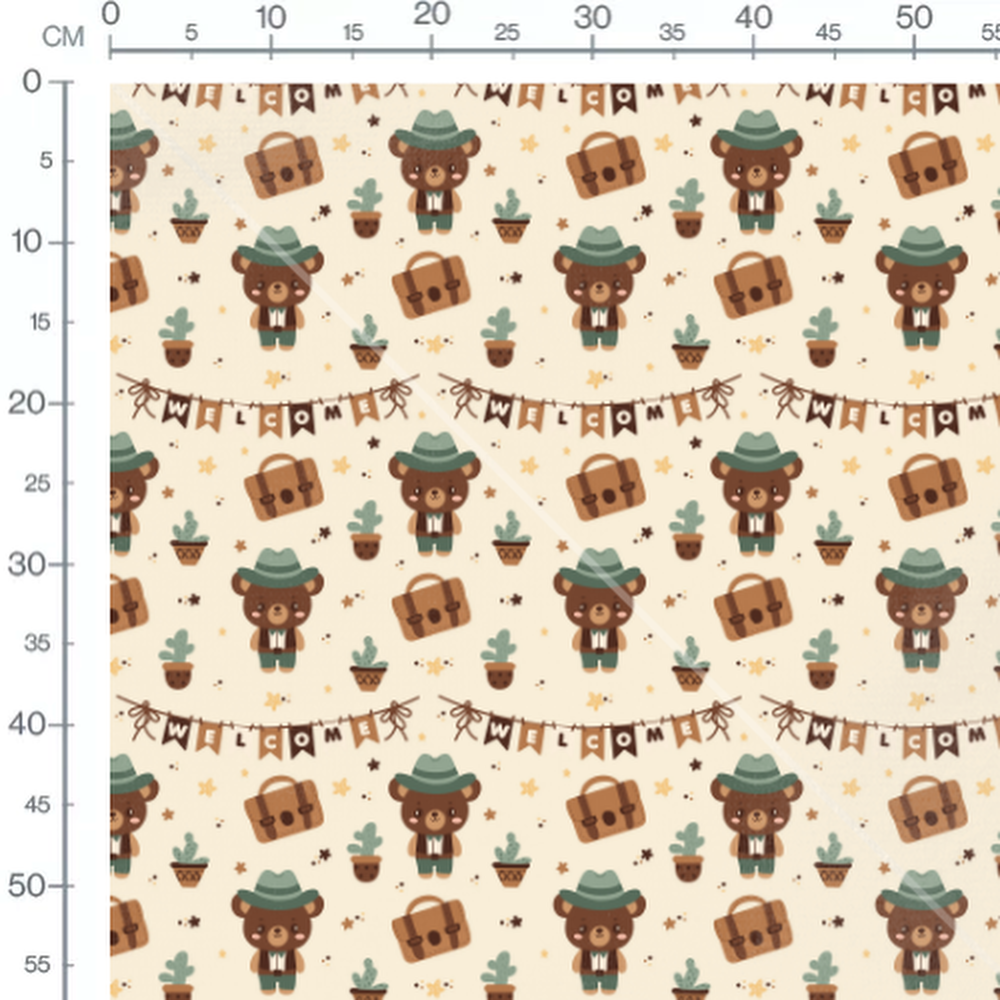 Tissu - Ours et cactus chapeautés
