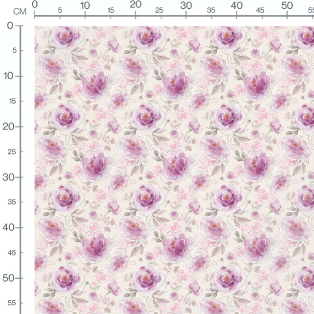 Tissu - Fleurs roses et violettes beige