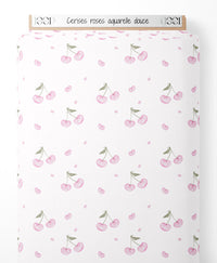 Tissu - Cerises roses aquarelle douce