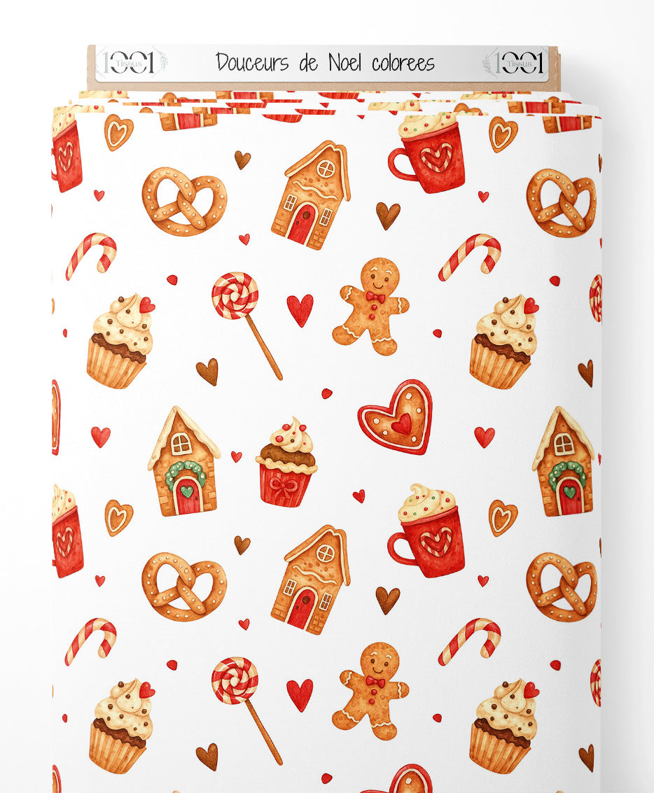 Tissu - Douceurs de Noël colorées