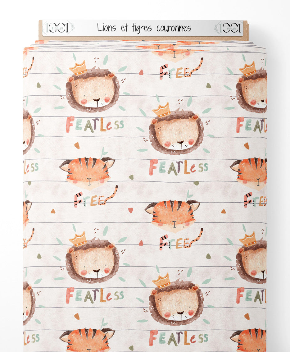 Tissu - Lions et tigres couronnés