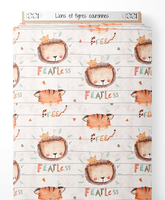 Tissu - Lions et tigres couronnés