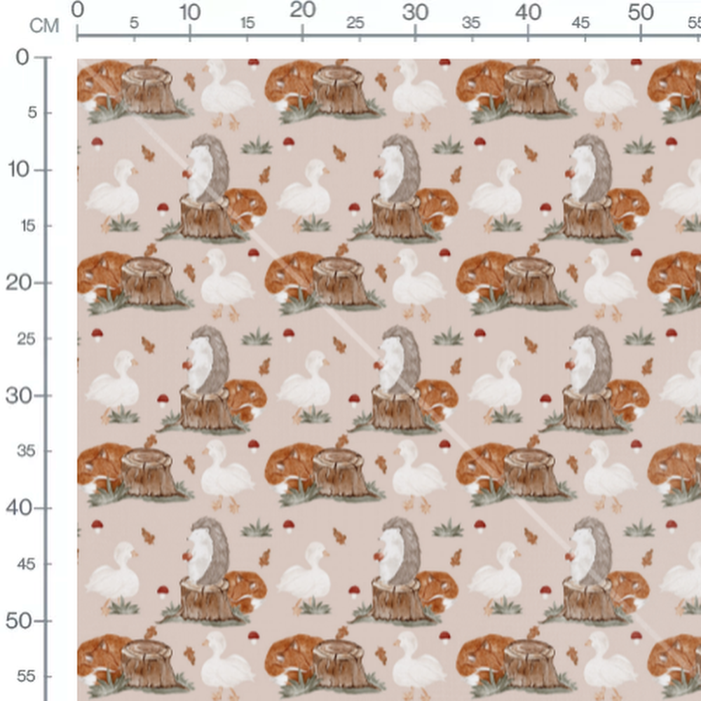 Tissu - Canards et hérissons beige