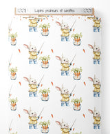Tissu - Lapins pêcheurs et carottes