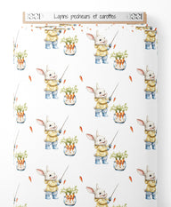 Tissu - Lapins pêcheurs et carottes