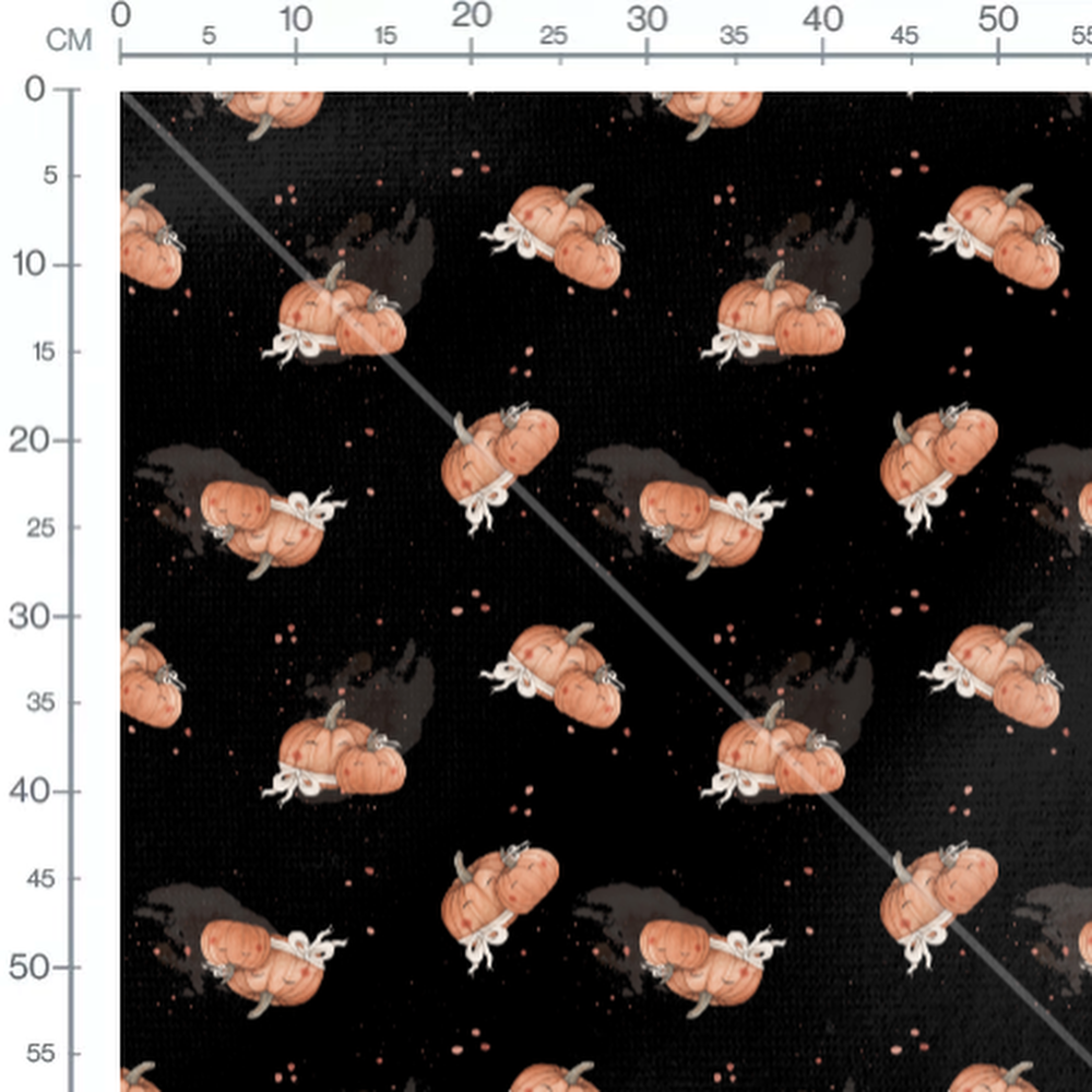 Tissu - Citrouilles ruban sur fond noir