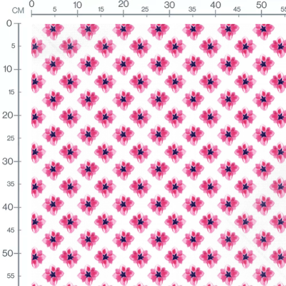 Tissu - Fleurs roses avec centre bleu