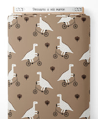 Tissu - Dinosaures à vélo marron
