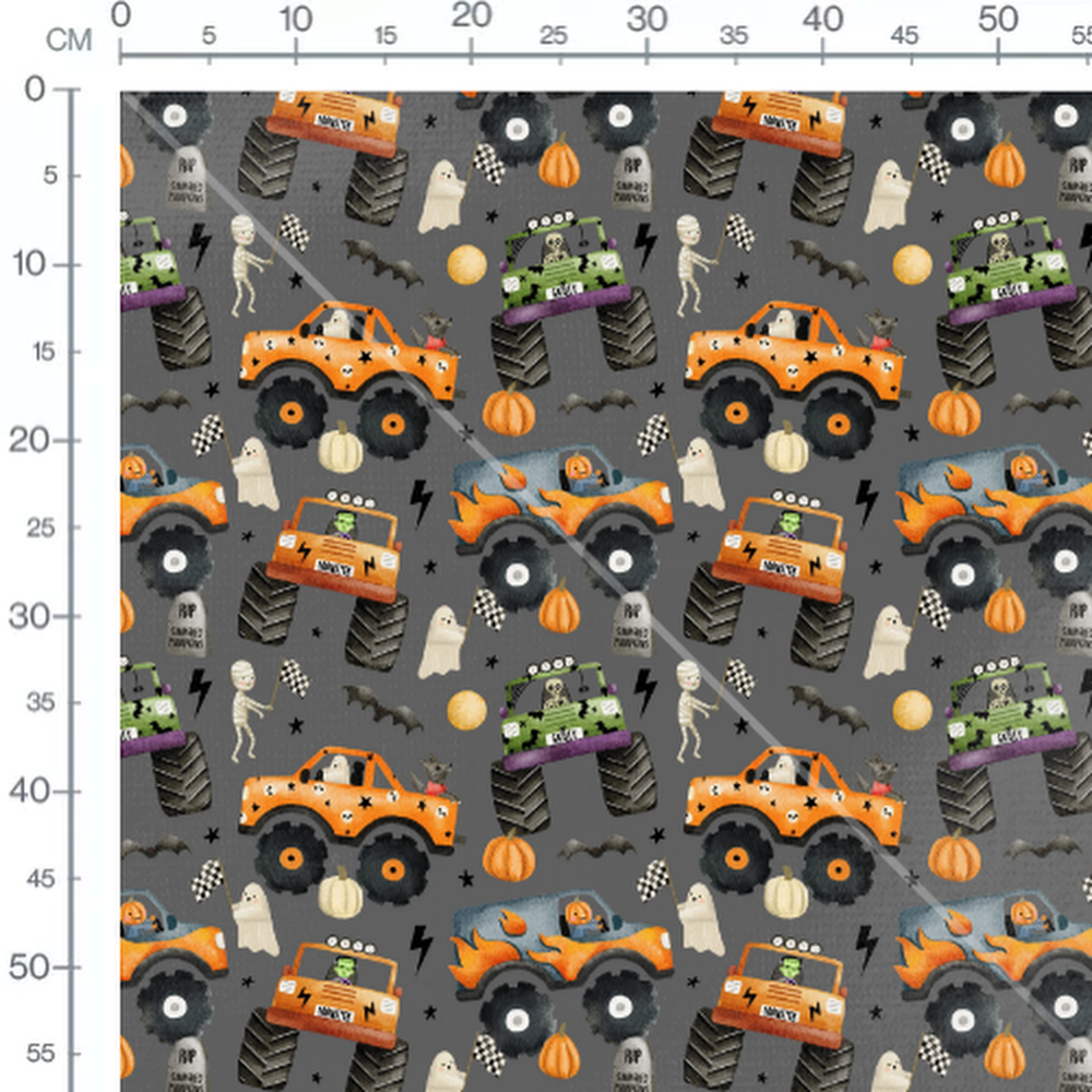 Tissu - Camions monstres Halloween