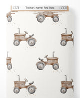 Tissu - Tracteurs marron sur fond blanc