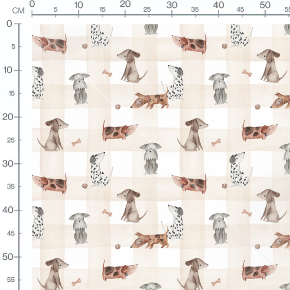 Tissu - Chiens et os sur fond
