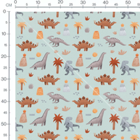 Tissu - Dinosaures sur fond bleu clair