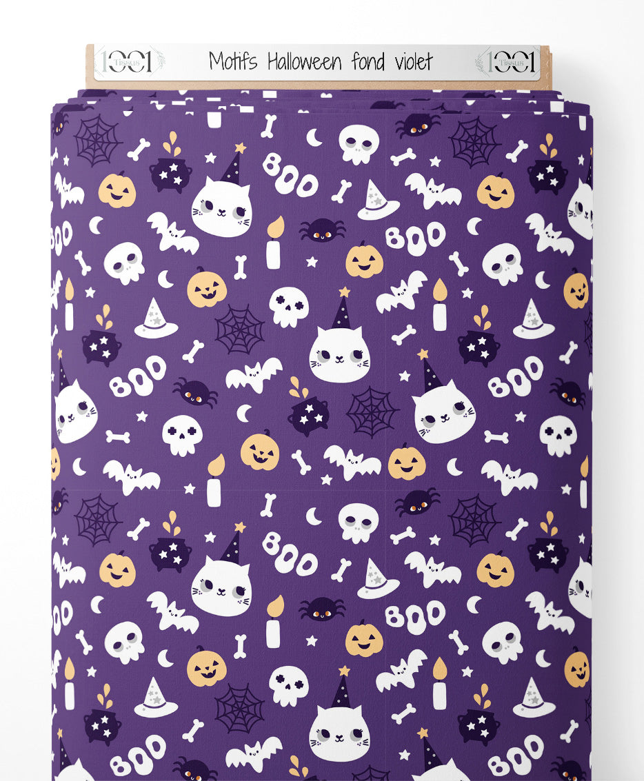 Tissu - Motifs Halloween sur fond violet
