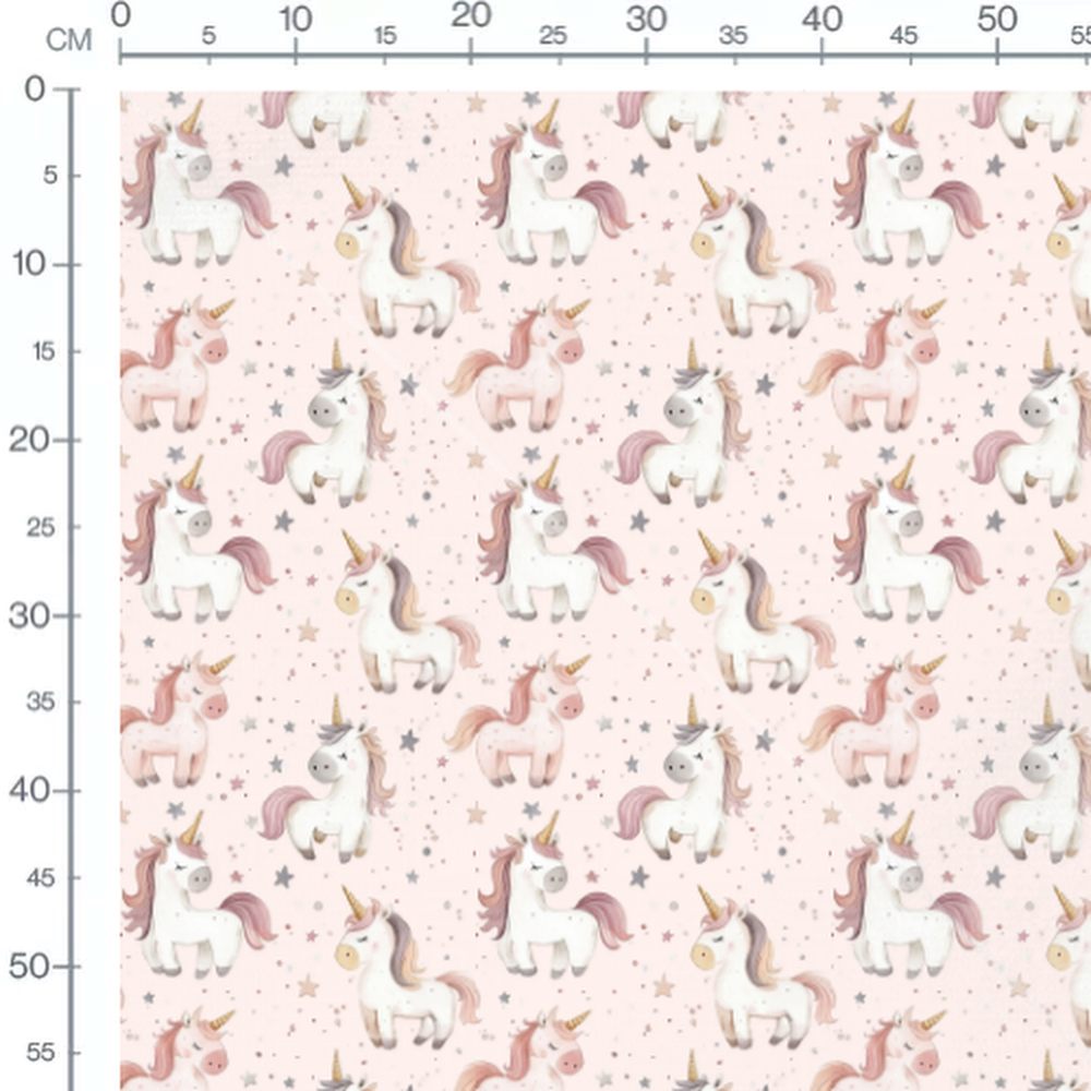 Tissu - Licornes blanches sur fond rose