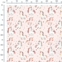 Tissu - Licornes blanches sur fond rose