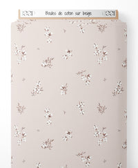 Tissu - Boules de coton sur beige