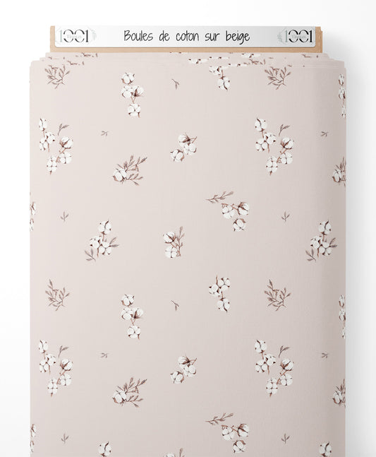 Tissu - Boules de coton sur beige