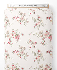 Tissu - Roses et feuillages verts
