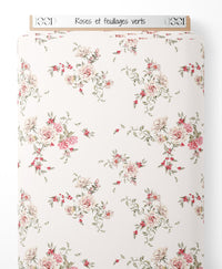 Tissu - Roses et feuillages verts