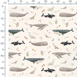 Tissu - Baleines et raies aquarelle
