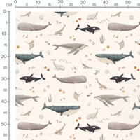 Tissu - Baleines et raies aquarelle