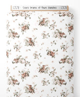 Tissu - Souris brunes et fleurs blanches