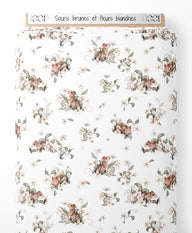 Tissu - Souris brunes et fleurs blanches