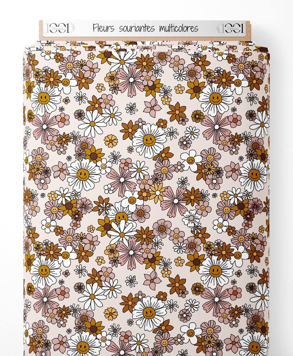 Tissu - Fleurs souriantes multicolores