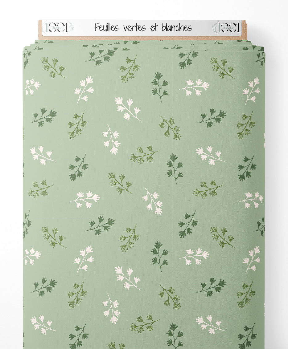 Tissu - Feuilles vertes et blanches