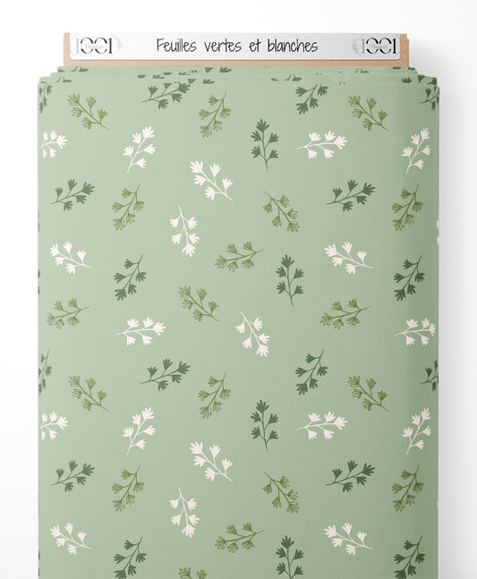 Tissu - Feuilles vertes et blanches