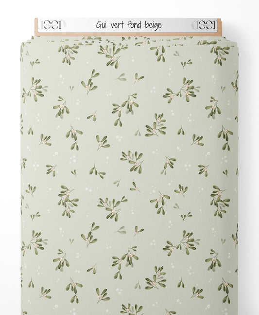 Tissu - Gui vert sur fond beige