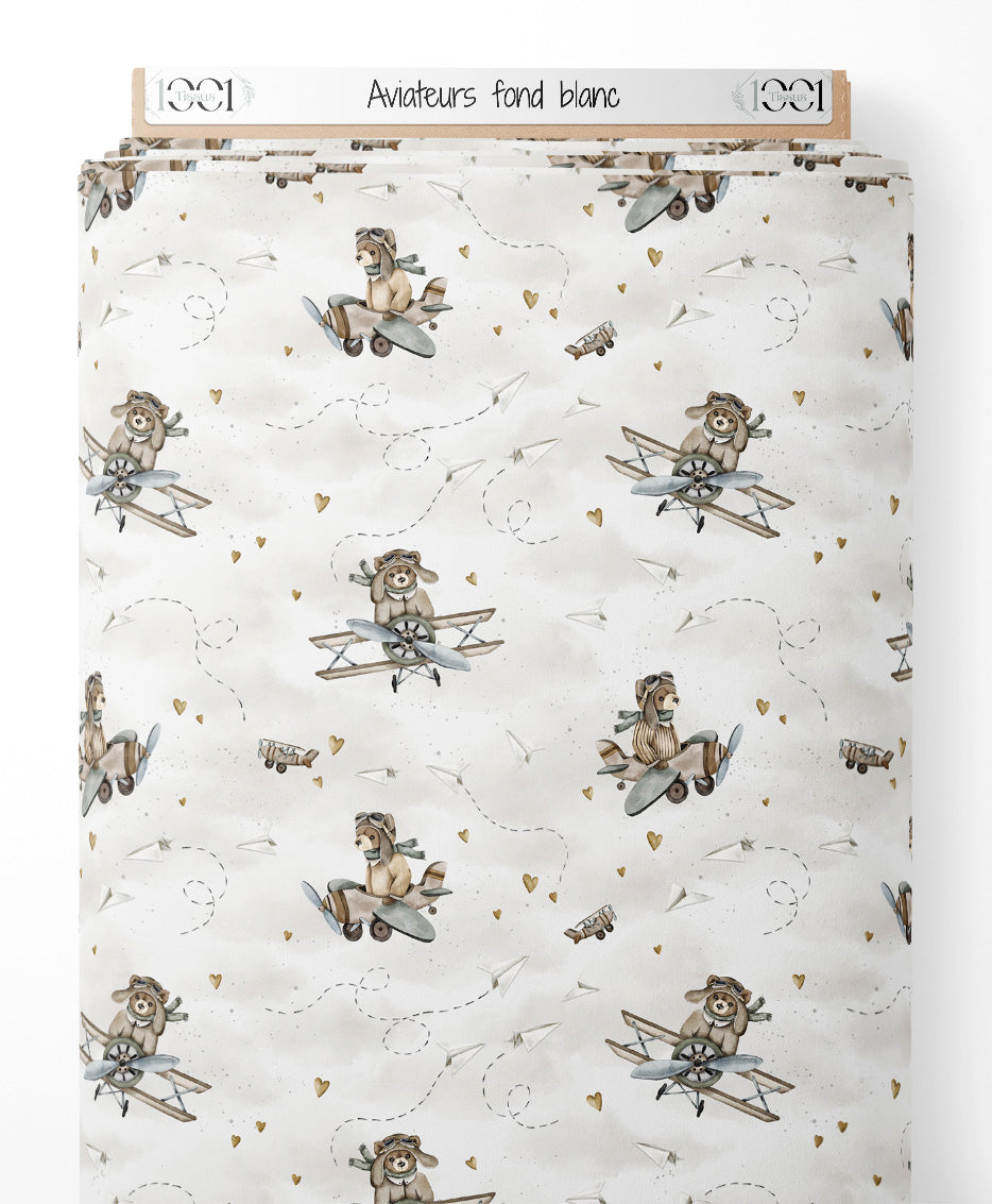 Tissu - Aviateurs sur fond blanc