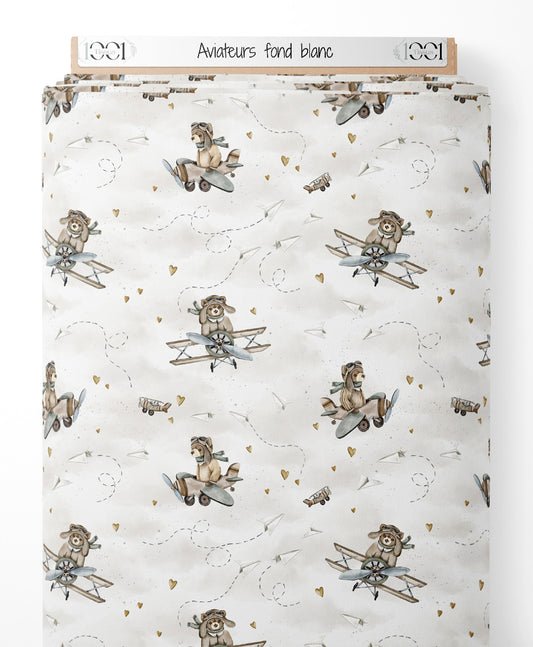 Tissu - Aviateurs sur fond blanc