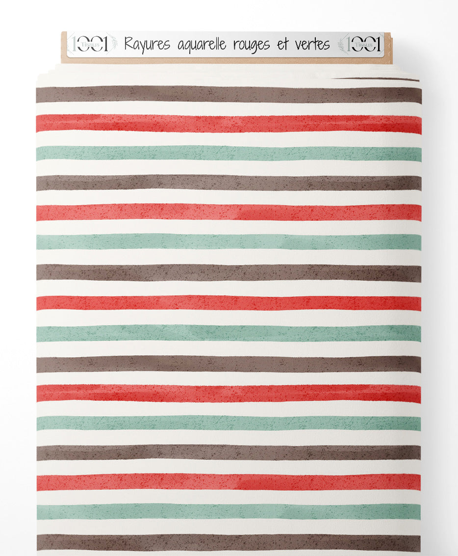 Tissu - Rayures aquarelle rouges et vertes
