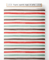 Tissu - Rayures aquarelle rouges et vertes