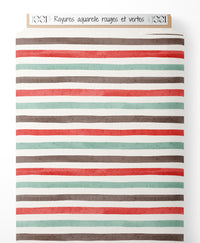Tissu - Rayures aquarelle rouges et vertes