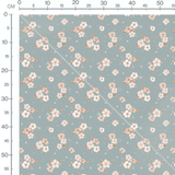 Tissu - Fleurs beige sur fond bleu