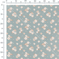 Tissu - Fleurs beige sur fond bleu