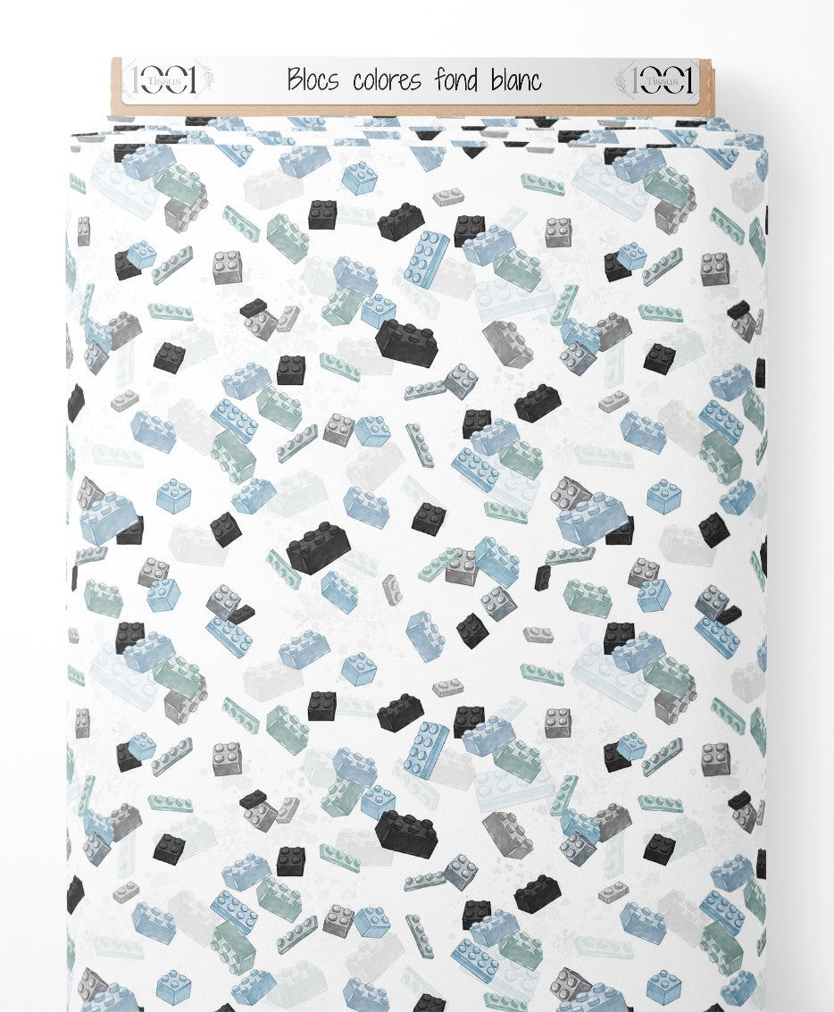 Tissu - Blocs colorés sur fond blanc