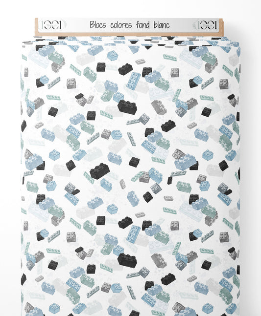 Tissu - Blocs colorés sur fond blanc