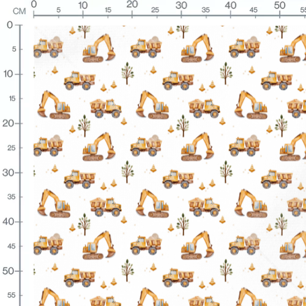 Tissu - Camions et pelleteuses blanches