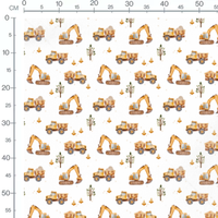 Tissu - Camions et pelleteuses blanches