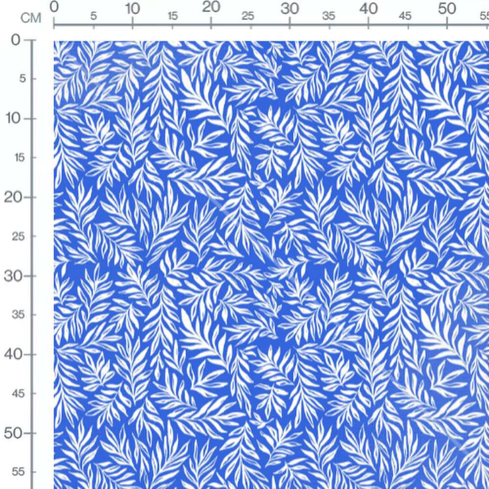 Tissu - Feuilles blanches sur bleu