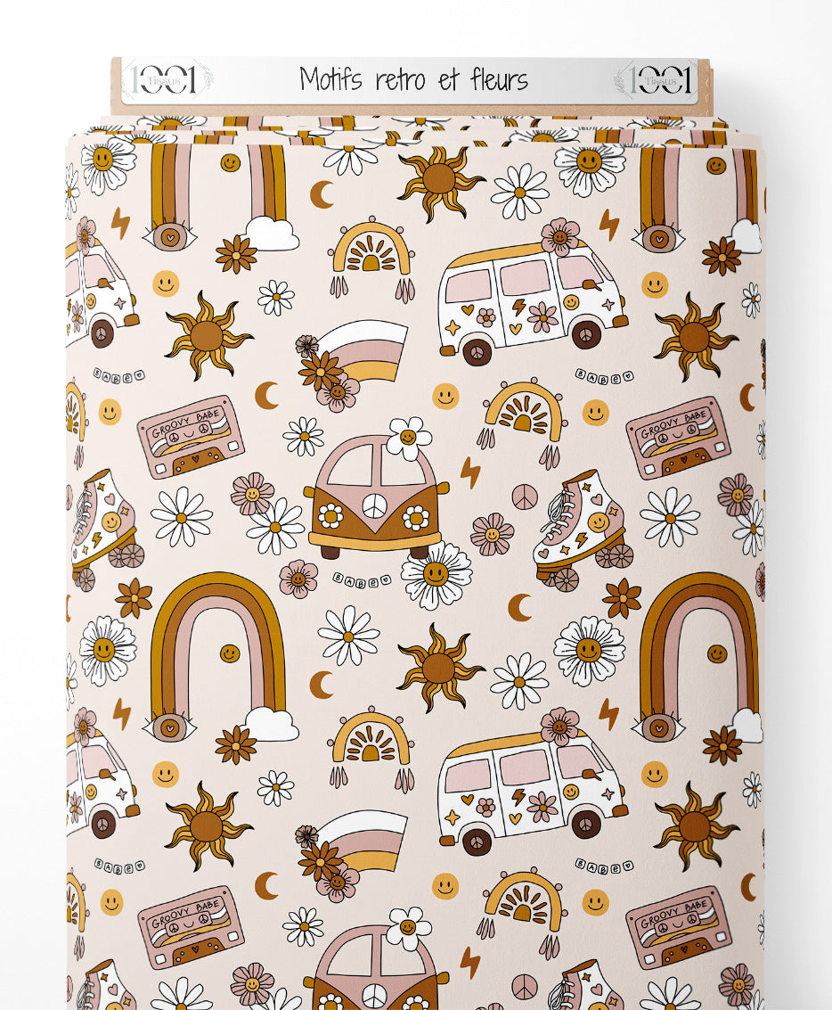 Tissu - Motifs rétro et fleurs