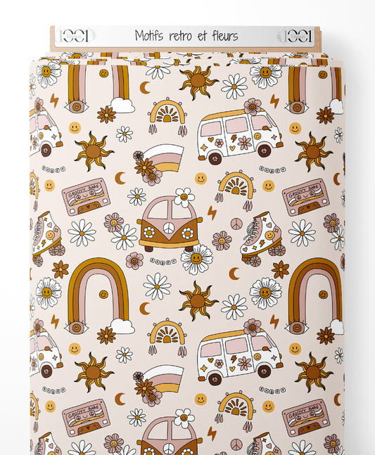 Tissu - Motifs rétro et fleurs