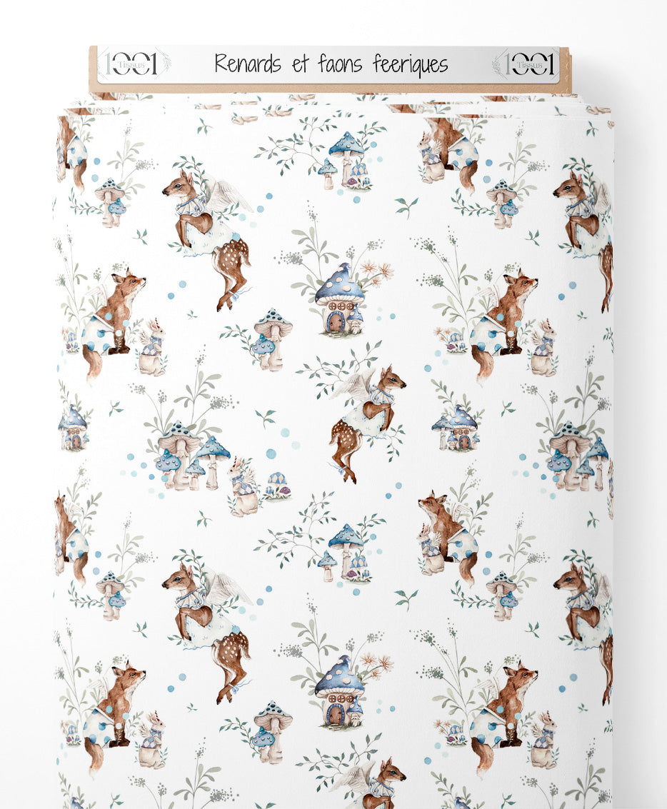 Tissu - Renards et faons féeriques