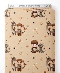 Tissu - Enfants et dragons mignons